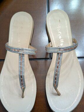 Mariella Sparkled Flat Sandals with Rose Gold Sequence-Made in Italy-Size EUR 40